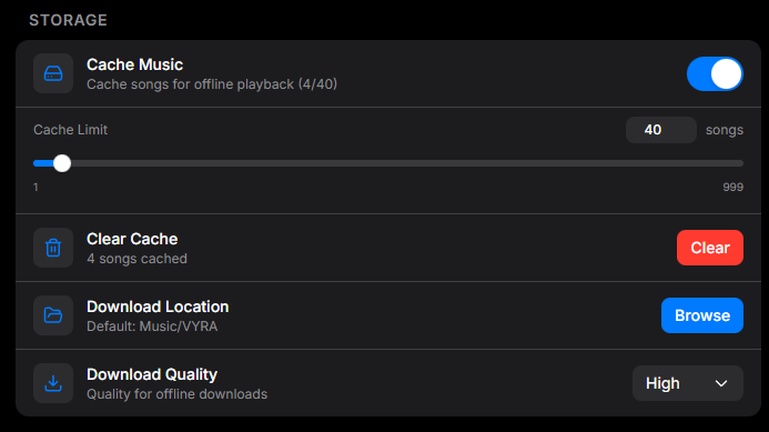 Storage Settings